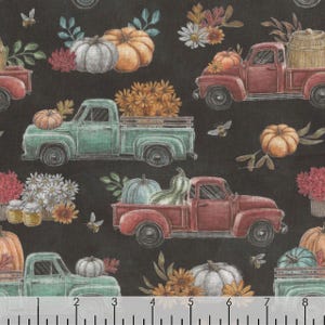 Late Summer Harvest Charcoal Trucks with Pumpkins - Lily Ford for Blank Quilting - 3313-99 - 100% Cotton Cut Continuously