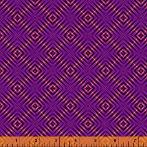 Talisman Purple Diamonds w/Gold Metallic, Katia Hoffman for Windham Fabrics, 52684M-2, 100% Quilting Cotton Cut Continuously