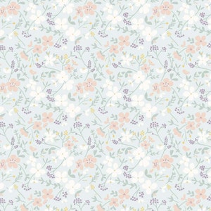 Heart of Summer Duck Egg Blue Sweet Meadow - Cassandra Connelly for Lewis & Irene - CC2-2 - 100% Quilting Cotton Cut Continuously