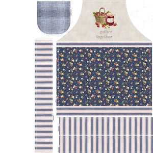 Homemade Happiness 36&quot; Blue Apron Panel, Silvia Vassileva for P&B Textiles,  HHAP-4800-PA, 100% Quilting Cotton