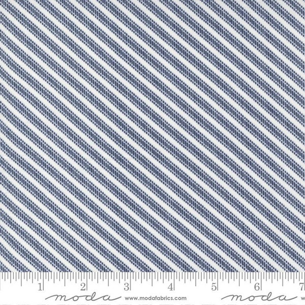 Dwell Ticking Stripe Navy/Cream - Camille Roskelley for Moda Fabrics - 55274-31 - 100% Cotton Cut Continuously