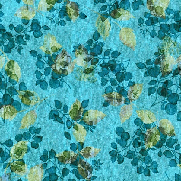 Sienna Leaves Waterfall Blue, RKF Collection for Robert Kaufman Fabrics, SRKD-21167-405, 100% Quilting Cotton Cut Continuously