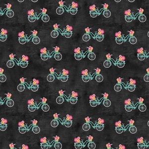 5/8 Yard REMNANT At Home Slate Bicycle Time - Cherry Guidry for Contempo Studios of Benartex Fabrics - 9484-11 - 100% Quilting Cotton