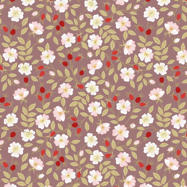 Lewis & Irene Evergreen Dog Rose Soft Brown, A693-3, 100% Quilting Cotton Cut Continuously