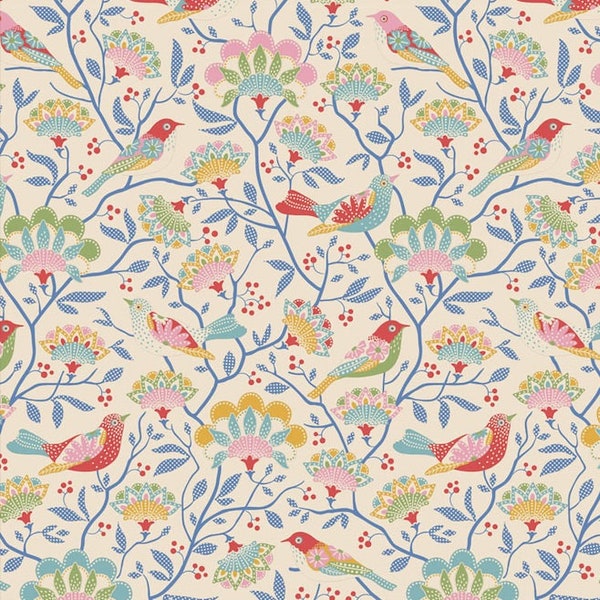 Tilda Jubilee Bird Tree Cream, Tone Finnanger, 100557, 100% Quilting Cotton Cut Continuously