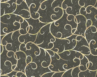 Tecido de algodão cinza escuro com estampa de pergaminhos, coleção Winter Wishes da Sarah Summers para QT Fabrics, 28858-KJ