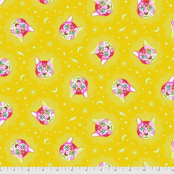 Tula Pink Curiouser & Curiouser Cheshire Cat on Wonder Yellow - Free Spirit Fabrics - PWTP164.WONDER - 100% Cotton Cut Continuously
