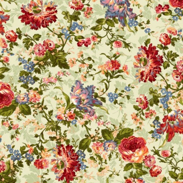 1/2 Yard REMNANT Belle Epoque Bold Floral in Green by Maywood Studio - 9870-G -  100% Quilting Cotton