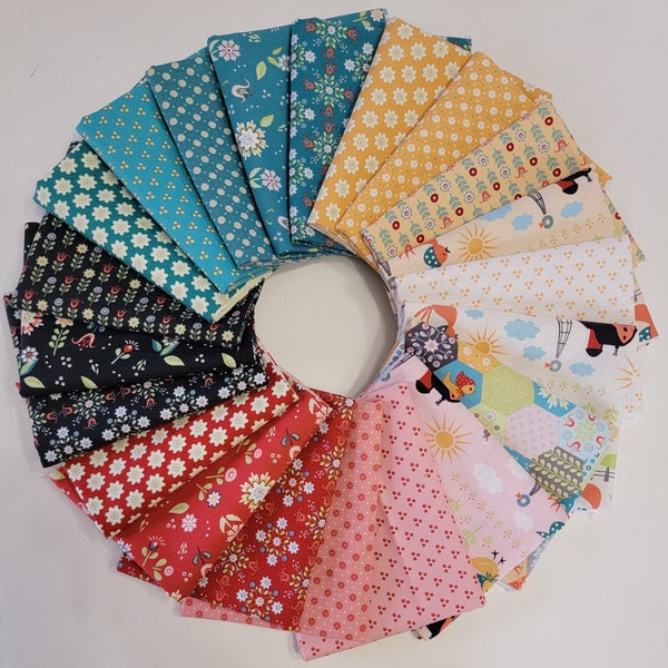 Chick-A-Doodle-Doo Fat Eighth or Fat Quarter Fabric Bundles - Poppie Cotton - 100% Quilting Cotton - 22 Hand Cut Prints