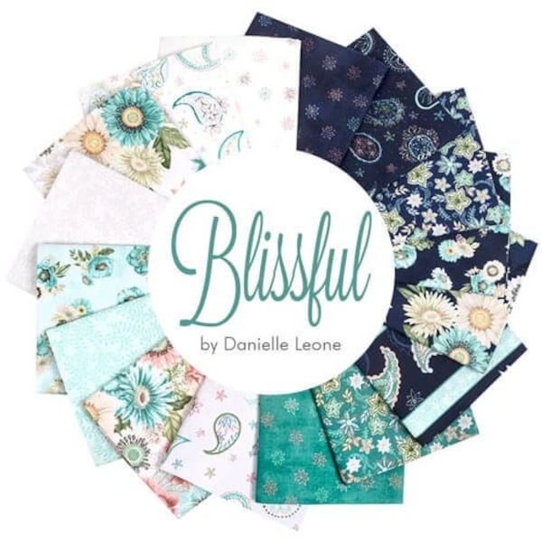 Blissful Fat Quarter Bundle, Danielle Leone for Wilmington Prints, 16 Hand Cut Prints, 100% Quilting Cotton