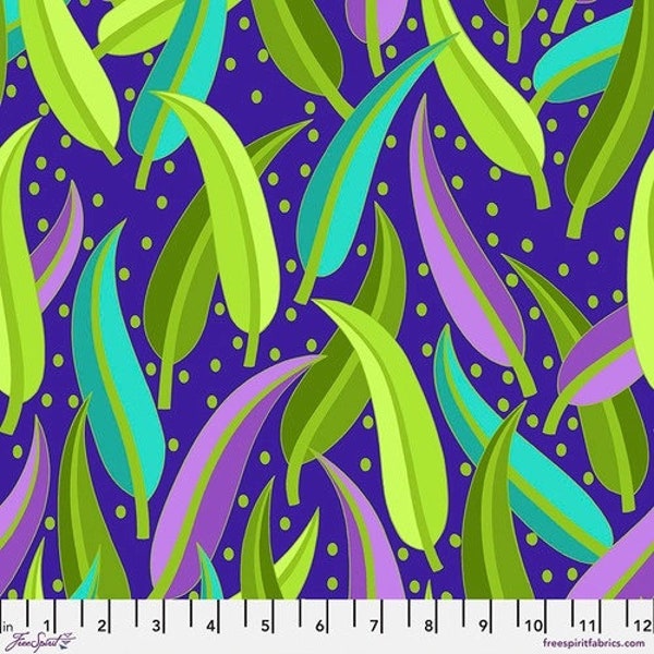 A New Leaf Willow Blue - Jane Sassaman for Free Spirit Fabrics - PWJS149-BLUE - 100% Quilting Cotton Cut Continuously