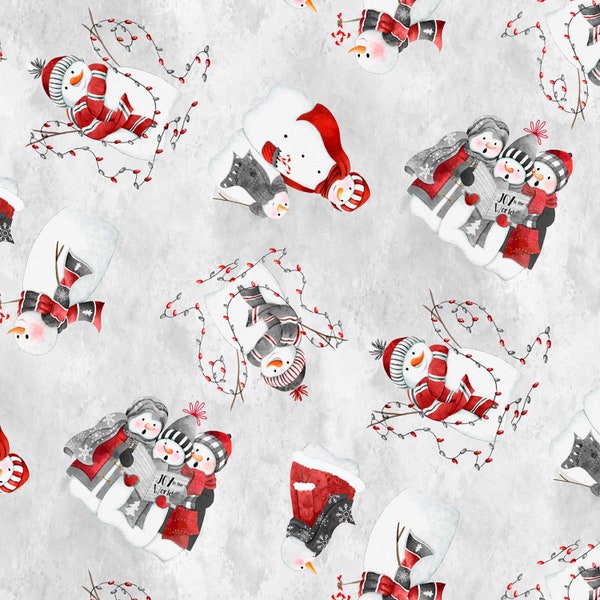 Snowy Tidings Large Snowmen Allover Grey, Lola Molina for Wilmington Prints, 32075-930, 100% Quilting Cotton Cut Continuously