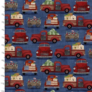Hometown America Red Vintage Trucks – Beth Albert for 3 Wishes Fabrics – 18698-NVY – 100 % Quilt-Baumwolle, durchgehend geschnitten