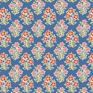 Tilda Jubilee Blue Farm Flowers, Tone Finnanger, 110101, 100% Quilting Cotton Cut Continuously