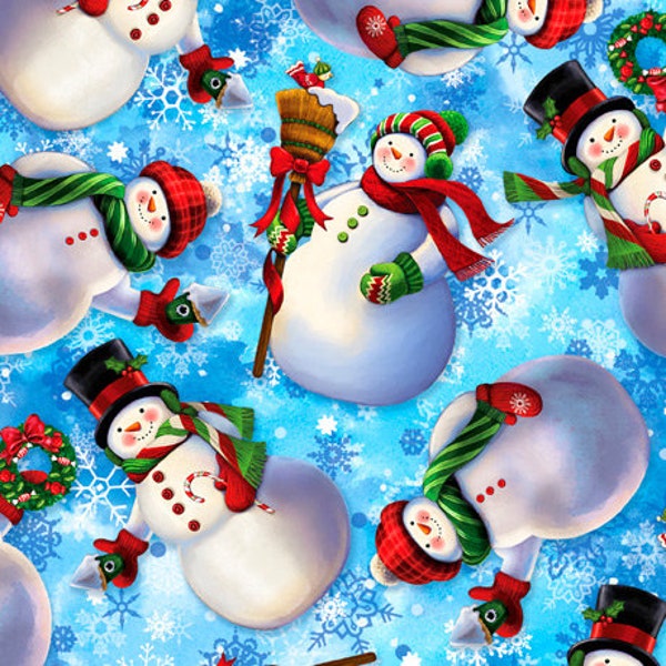 Whirlwind Snowmen Blue by QT Fabrics - Winter Christmas Fabric - 28869-B - 100% Cotton Cut Continuously
