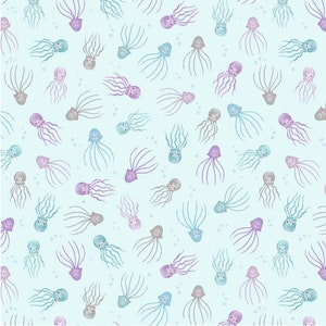 Blue Jellyfish Cotton Fabric, Underwater Whimsy by Wilmington Prints, 75506-496, By the Half Yard
