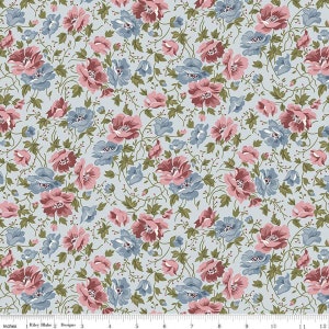 Midnight Garden Mist Blue Flowers, Gerri Robinson for Riley Blake Designs, C12543-Mist, 100% Quilting Cotton Cut Continuously