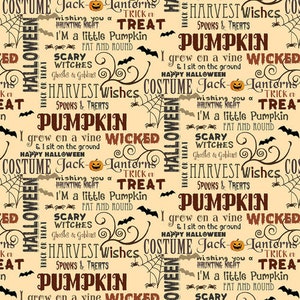 Haunted Village Cream Haunted Words - Color Principle for Henry Glass Fabrics - 2801-33 - 100% Quilting Cotton Cut Continuously