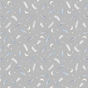 2/3 Yard REMNANT Enchanted Gray Feathers and Stars w/Silver Metallic - Lewis & Irene - A455-2 - 100% Quilting Cotton