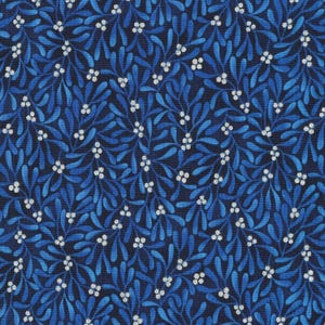 Holiday Flourish Festive Finery Navy Leaves w/Silver Metallic, Robert Kaufman Fabrics, SRKM-22293-9, Cut Continuously