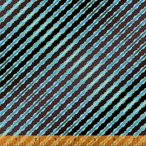 Talisman Black/Turquoise Bias Stripe w/Gold Metallic by Katia Hoffman for Windham Fabrics, 52683M-1, 100% Cotton Cut Continuously