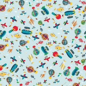 Busy Street Light Blue Flight Time - Liza Lewis for Clothworks Fabric - CLTY3200-29 - 100% Quilting Cotton Cut Continuously