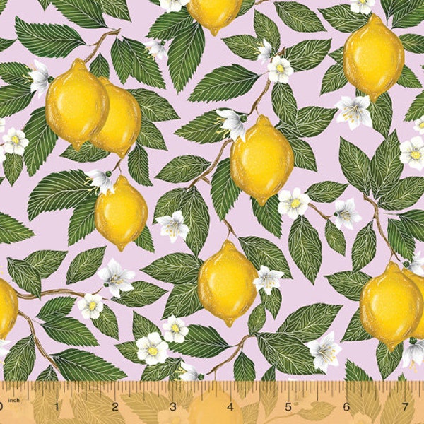 Just Fruit Lemons Lilac Lavender by Catherine Rowe for Windham Fabrics, 53314-4, 100% Quilting Cotton Cut Continuously