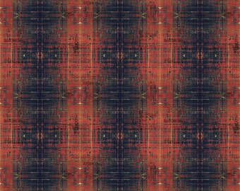 May include: A red and blue plaid pattern with a distressed, vintage look. The pattern is made up of thin lines and squares, and the colours are faded and worn.