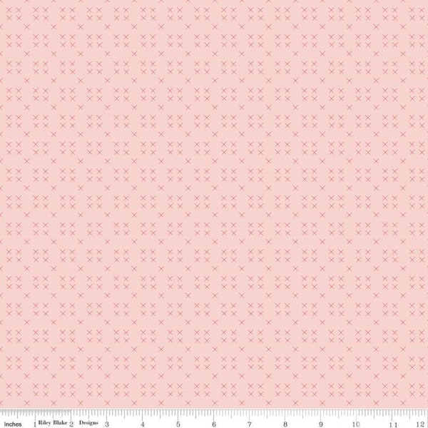 Strawberry Honey Cross Stitch on Blush Pink - Gracey Larson for Riley Blake Designs, C10246-BLUSH,- 100% Cotton Cut Continuously