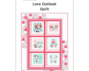 Modello trapunta Love Outlook, con tessuto XOXO di Heatherlee Chan, modello di Ladeebug Design, dimensione trapunta 38"x 51", PTNC0046