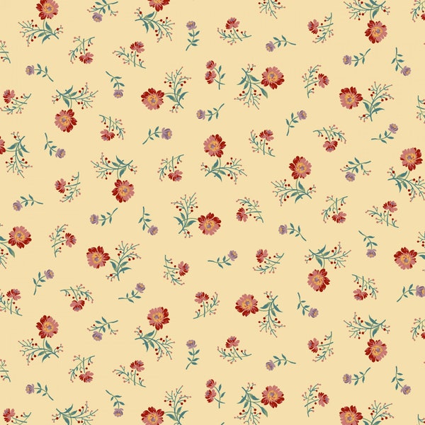 Hearthstone Poppyfield Cream, Lynn Wilder of Sew'n Wild Oaks for Marcus Fabrics, R600533-CREAM, 100% Quilting Cotton Cut Continuously