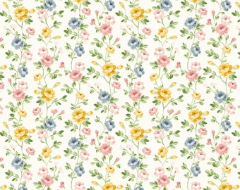 Cream Floral Cotton Fabric, Laurel by Whistler Studios for Windham, 53834-1