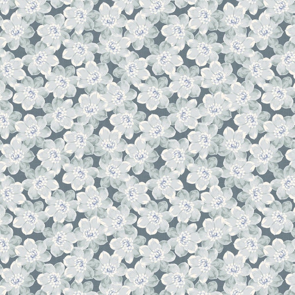 Laurel Flower Bliss Blue Grey - Whistler Studios for Windham Fabrics - 53833-2 - 100% Quilting Cotton Cut Continuously