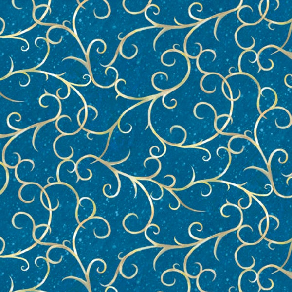 Winter Wishes Scroll Dark Blue by Sarah Summers for QT Fabrics - 28858-W - 100% Quilting Cotton Cut Continuously