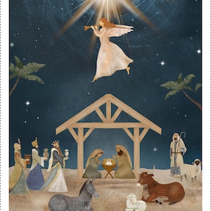 O&#39; Holy Night 24&quot; Joy To the World Panel, Beth Albert for 3 Wishes Fabrics, 22354-PNL, 100% Cotton Cut Continuously, Digital Print