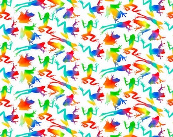 Rainbow Frogs on White - Jewels of the Jungle - Lori Anzalone for Studio E Fabrics - 5558-9 - 100% Digital Print Quilting Cotton