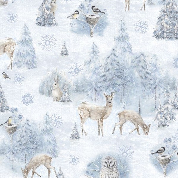 FAT QUARTERS Woodland Frost Forest Animals Scenic Grey, Lisa Audit for Wilmington Prints, 17783-912