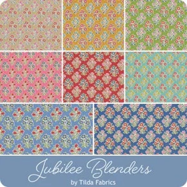Tilda Jubilee Blenders Fat Quarter Bundle, 20" x 22", Farm Flower Fabric, Tone Finnanger, 100% Quilting Cotton, 8 Hand Cut Prints