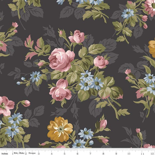 Midnight Garden Main Charcoal Gray, Gerri Robinson for Riley Blake Designs, C12540-Charcoal, 100% Quilting Cotton Cut Continuously