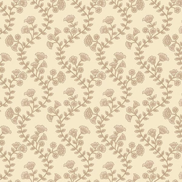 Ashton Collection Wavy Floral Stripe Ivory Cream - Missie Carpenter for Blank Quilting - Reproduction Fabric - 1676-41 - 100% Cotton