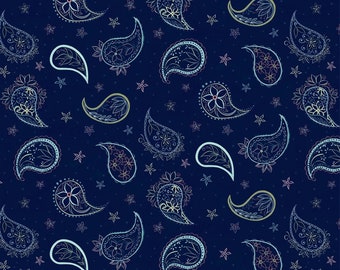 Navy Paisley Cotton Fabric, Blissful by Danielle Leone for Wilmington Prints, 27648-473