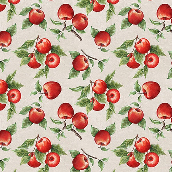 Out To Pasture Apples Ivory Cream, Emma Leach for Blank Quilting, 2357-41, 100% Cotton Cut Continuously