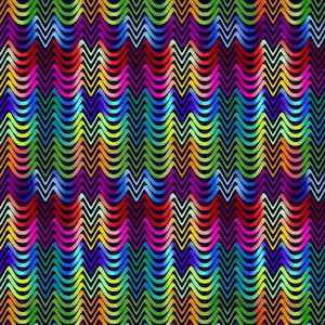 May include: A seamless pattern of colorful wavy lines on a dark blue background. The lines are arranged in a chevron pattern and create a vibrant and dynamic design.