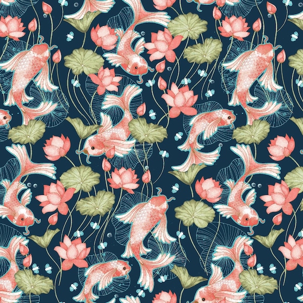 Koi Gardens Tossed Small Koi Fish Multi - Nancy Archer for Studio E Fabrics - 6027-72 - 100% Quilting Cotton Cut Continuously