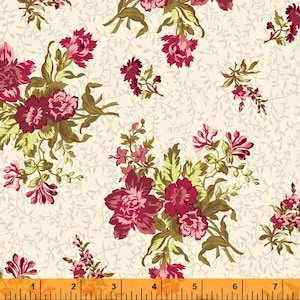 1/2 Yard REMNANT Rowan Ivory Cream Bouquet, Whistler Studios for Windham Fabrics - 52933-1 - 100% Quilting Cotton