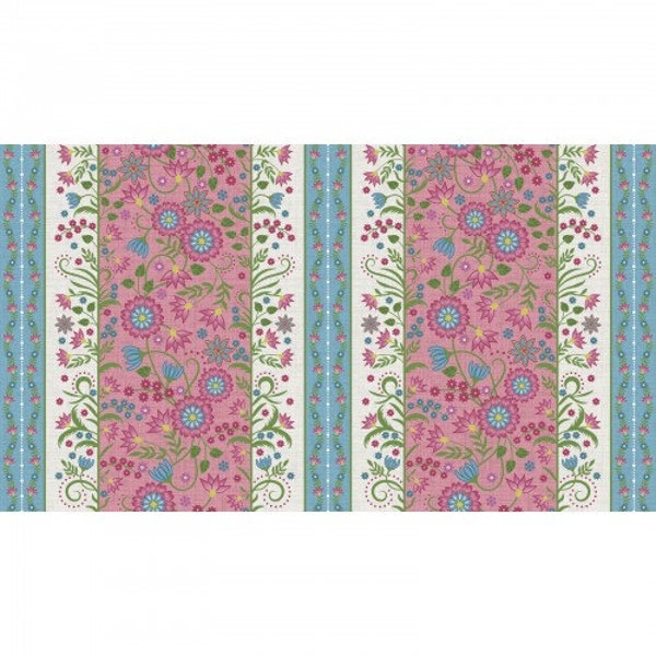 Flower & Vine Border Stripe Pink by Monique Jacobs for Maywood Studio - 9882-P - 100% Quilting Cotton Cut Continuously