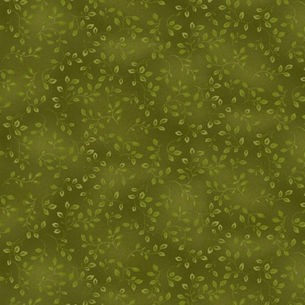 Henry Glass Folio Basics Dark Olive Green Vine Leaf - Color Principle - 7755-65 - 100% Quilting Cotton Cut Continuously