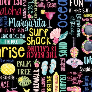 Fun In the Sun Black Words - Andi Metz for Kanvas Studio of Benartex Fabrics - 12599-12 - 100% .Cotton Cut Continuously