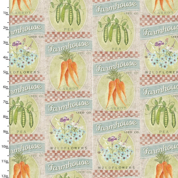 Touch of Spring Seed Packets Beige - Beth Albert for 3 Wishes Fabrics - 18753-BGE - 100% Quilting Cotton Cut Continuously