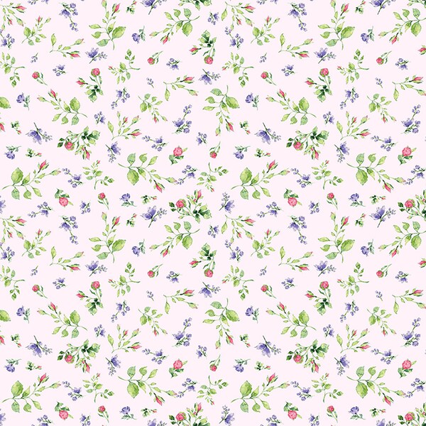 Cherish Rosebuds Light Pink, Heatherlee Chan for Clothworks Fabrics, Y3553-41, 100% Quilting Cotton Cut Continuously